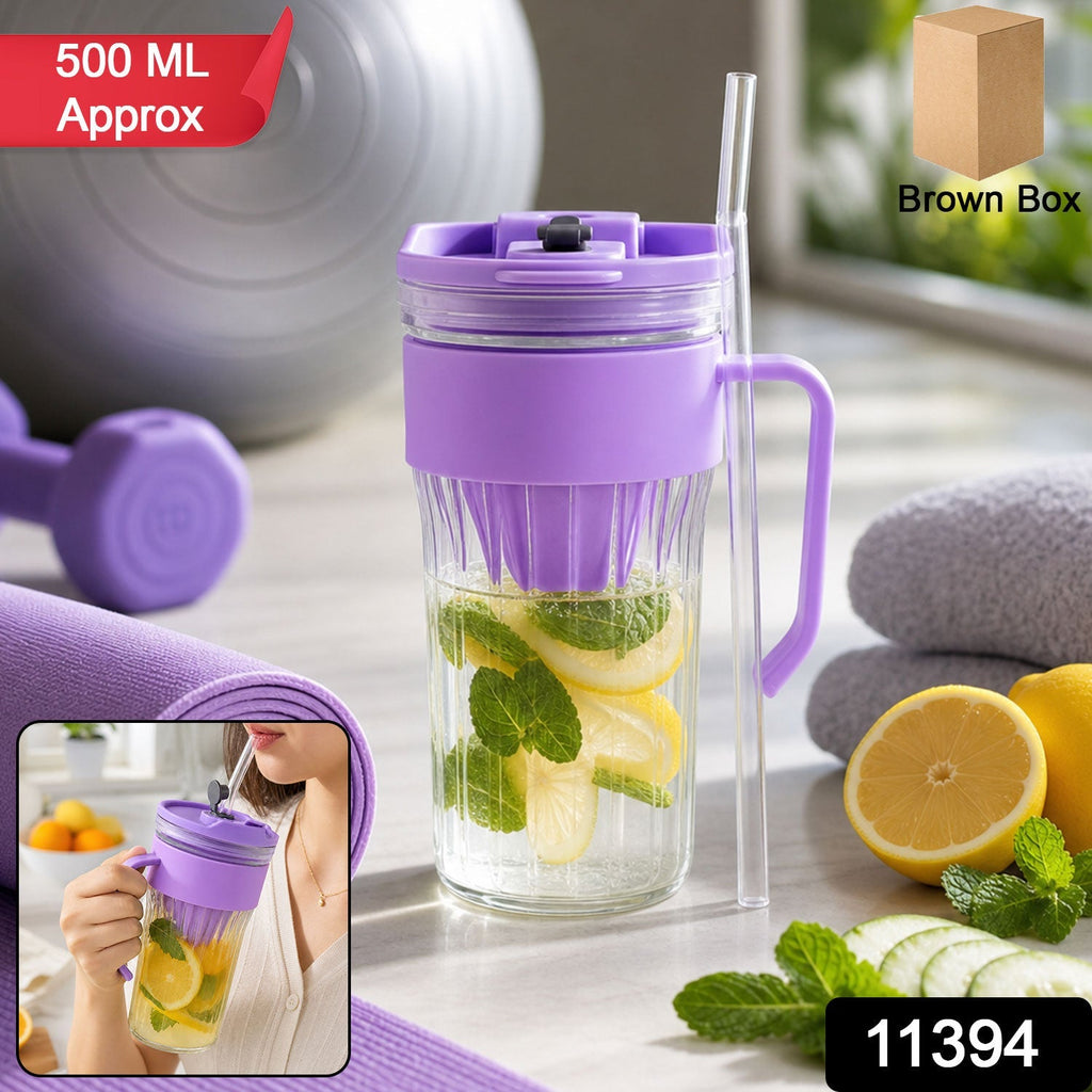Glass Tumbler with Lid Reusable, Stylish Cold Beverage Mug - Side View