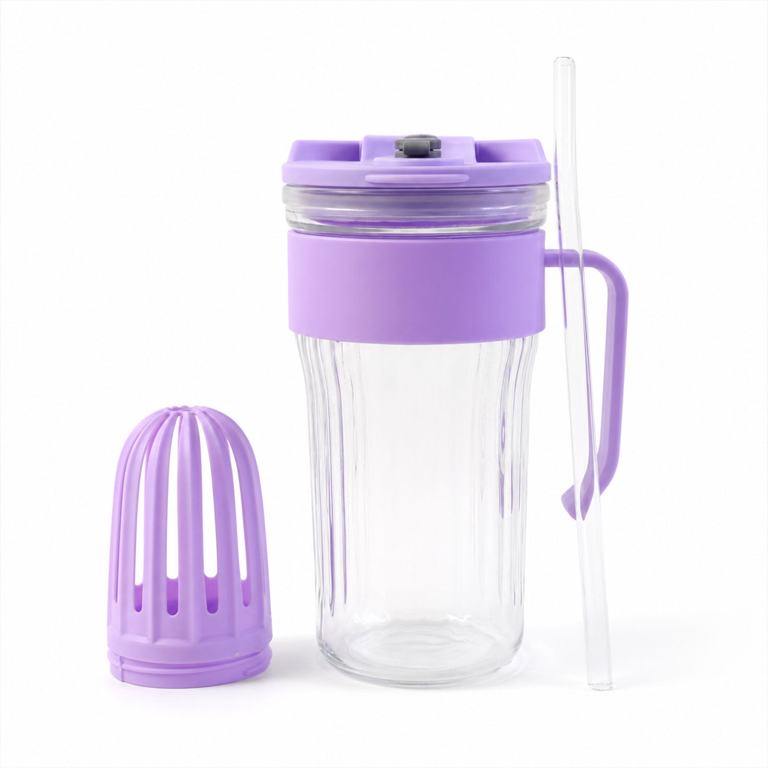 Glass Tumbler with Lid Reusable, Stylish Cold Beverage Mug - Detail View 5