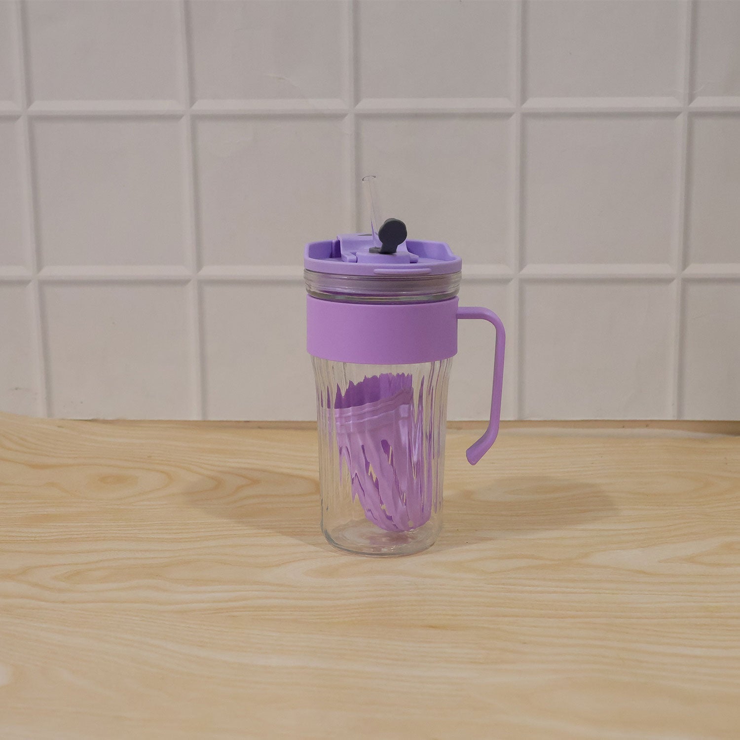 Glass Tumbler with Lid Reusable, Stylish Cold Beverage Mug - Detail View 7