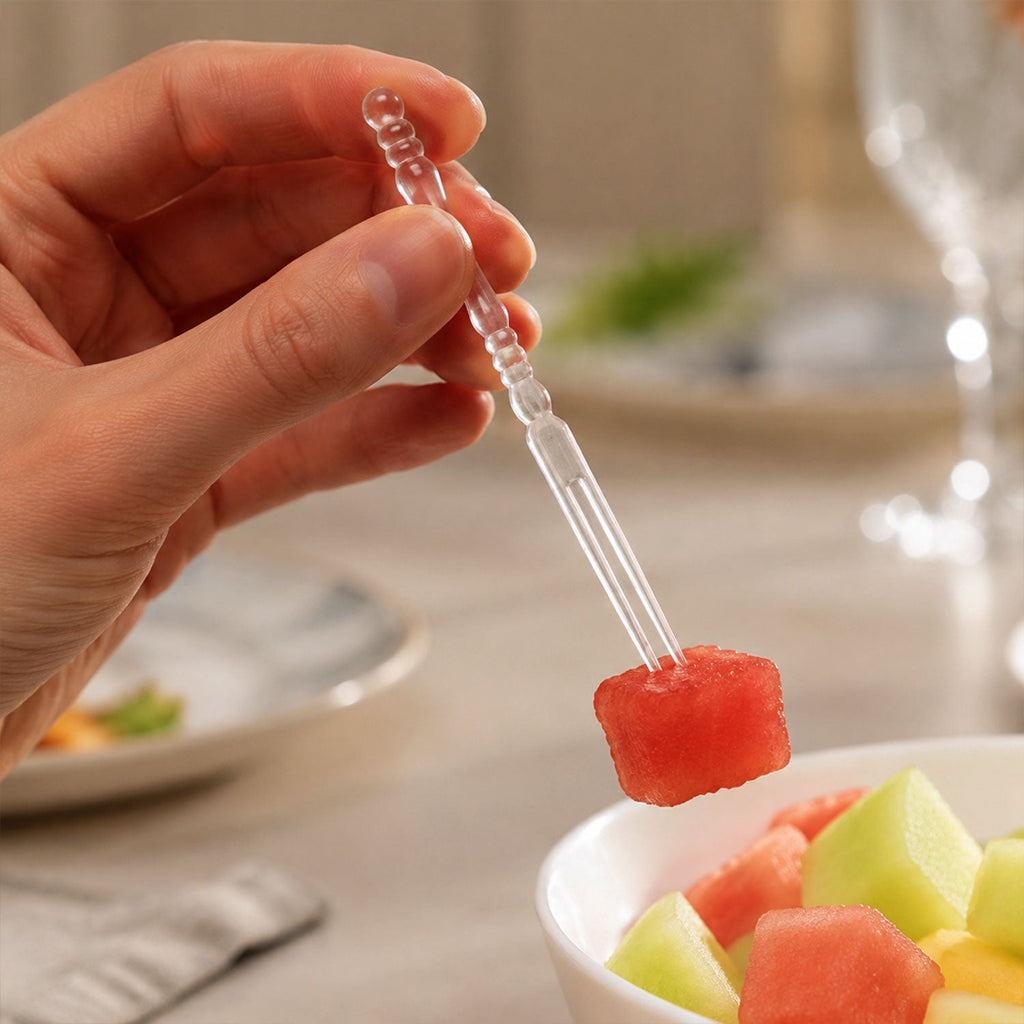 Mini Disposable Plastic Fruit Fork Elegant Beaded Handle Design