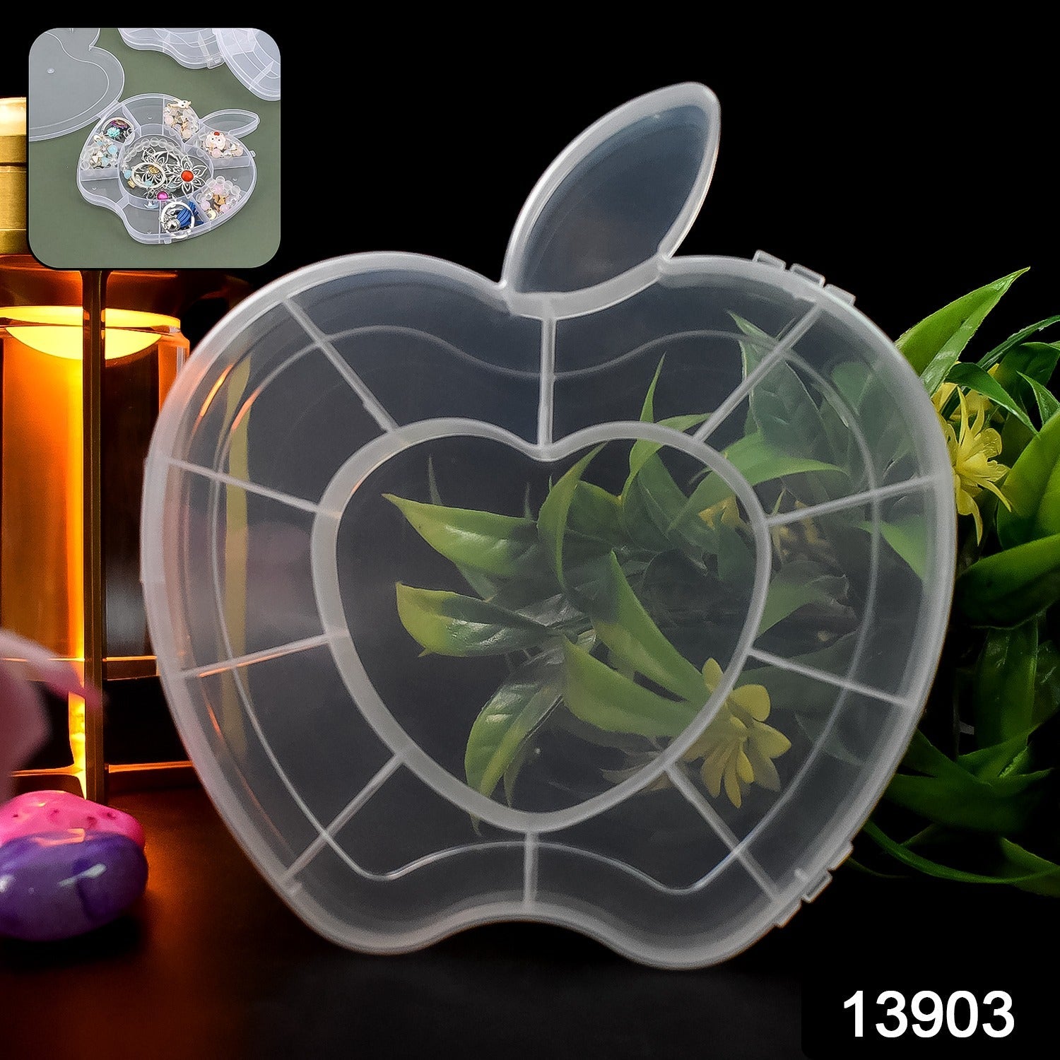 Apple Shape Jewellery Box Transparent Plastic Organizer | LilyGleam - Side View