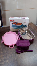 ALVENZA Stainless Steel Lunch Box – 3-in-1 Leakproof Set | Lunchie Bunchie