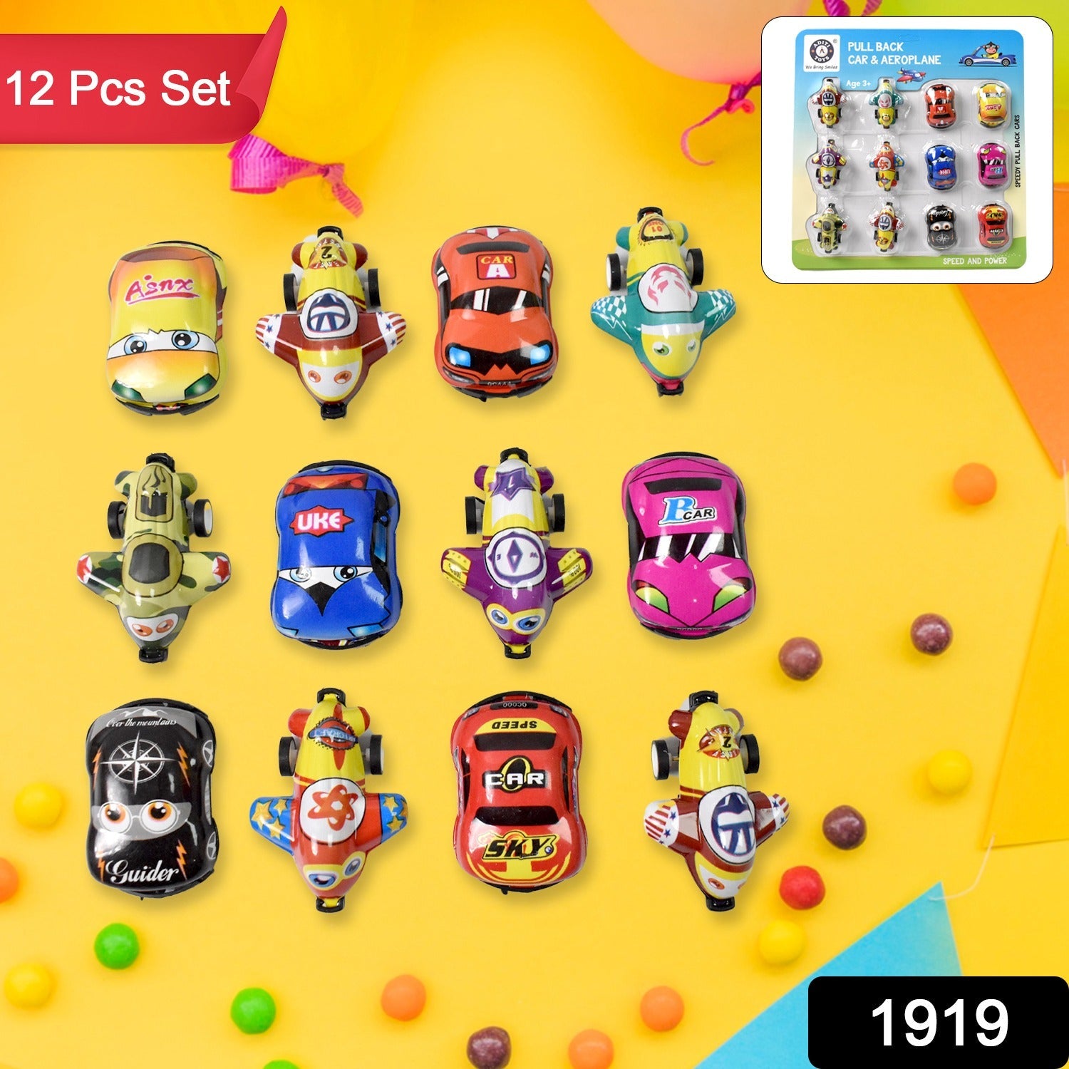 Mini Pull Back Car Toy Set 12-Piece Vehicle Collection | Aditi - Side View