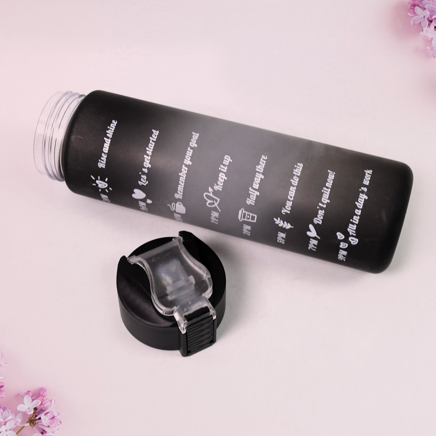 Motivational Water Bottle with Straw & Time Marker - Front View