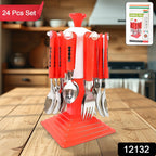 Stainless Steel Cutlery Set 24-Piece with Stand | Serve Stellar - Side View