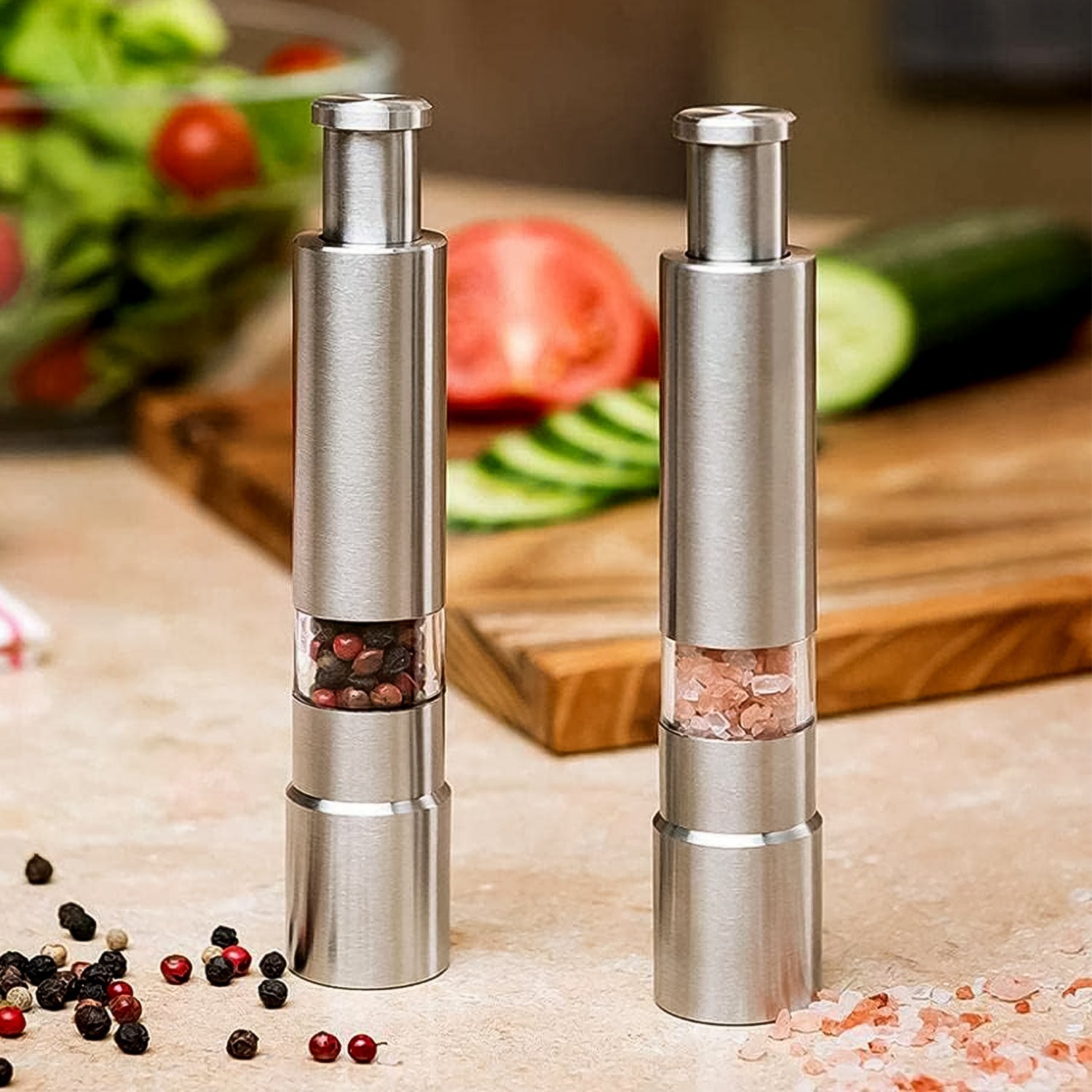 Thumb Press Grinder Steel Salt & Pepper Mill | ProChef Gadgets