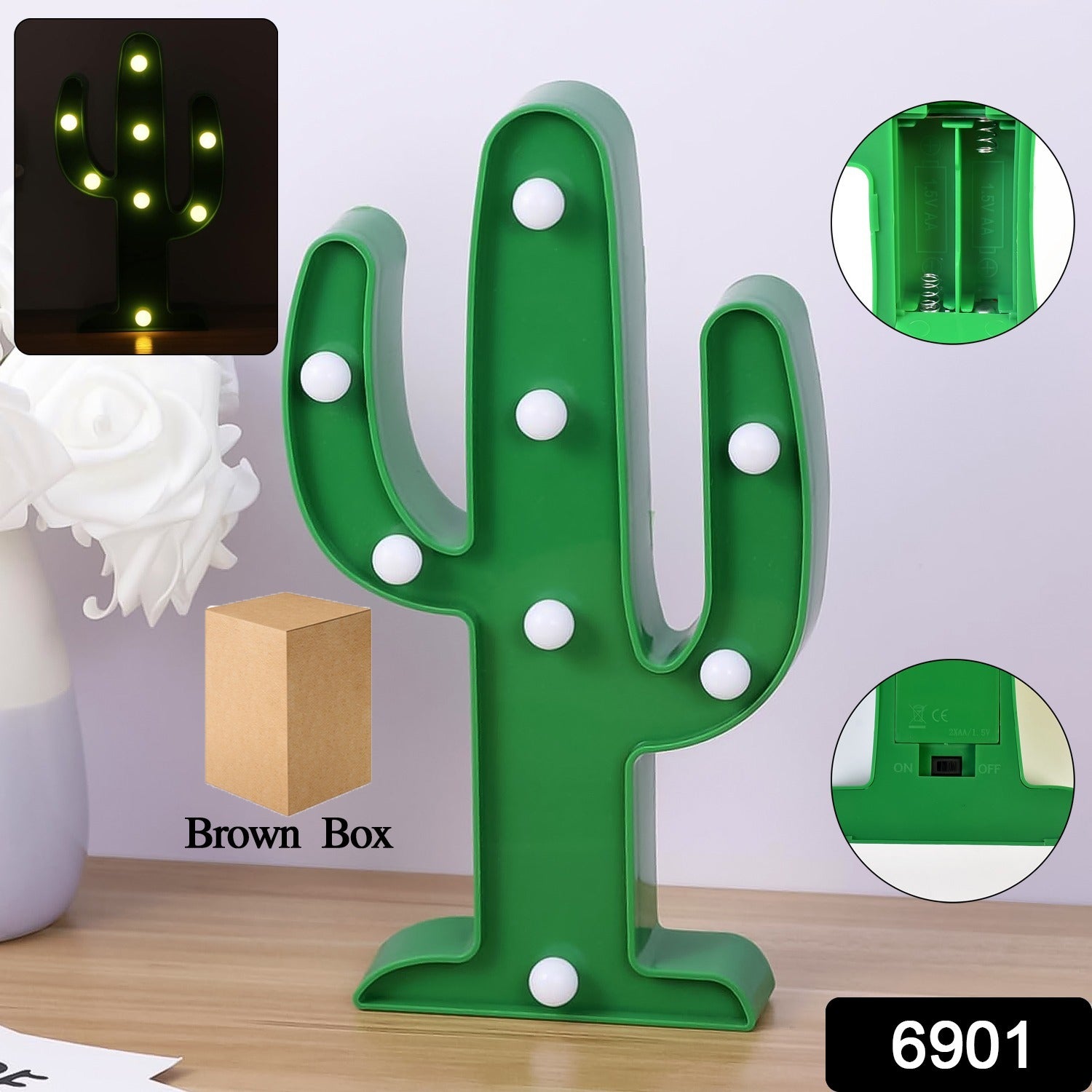 LED Cactus Lamp Quirky Desk & Night Light | Deskrova - Side View