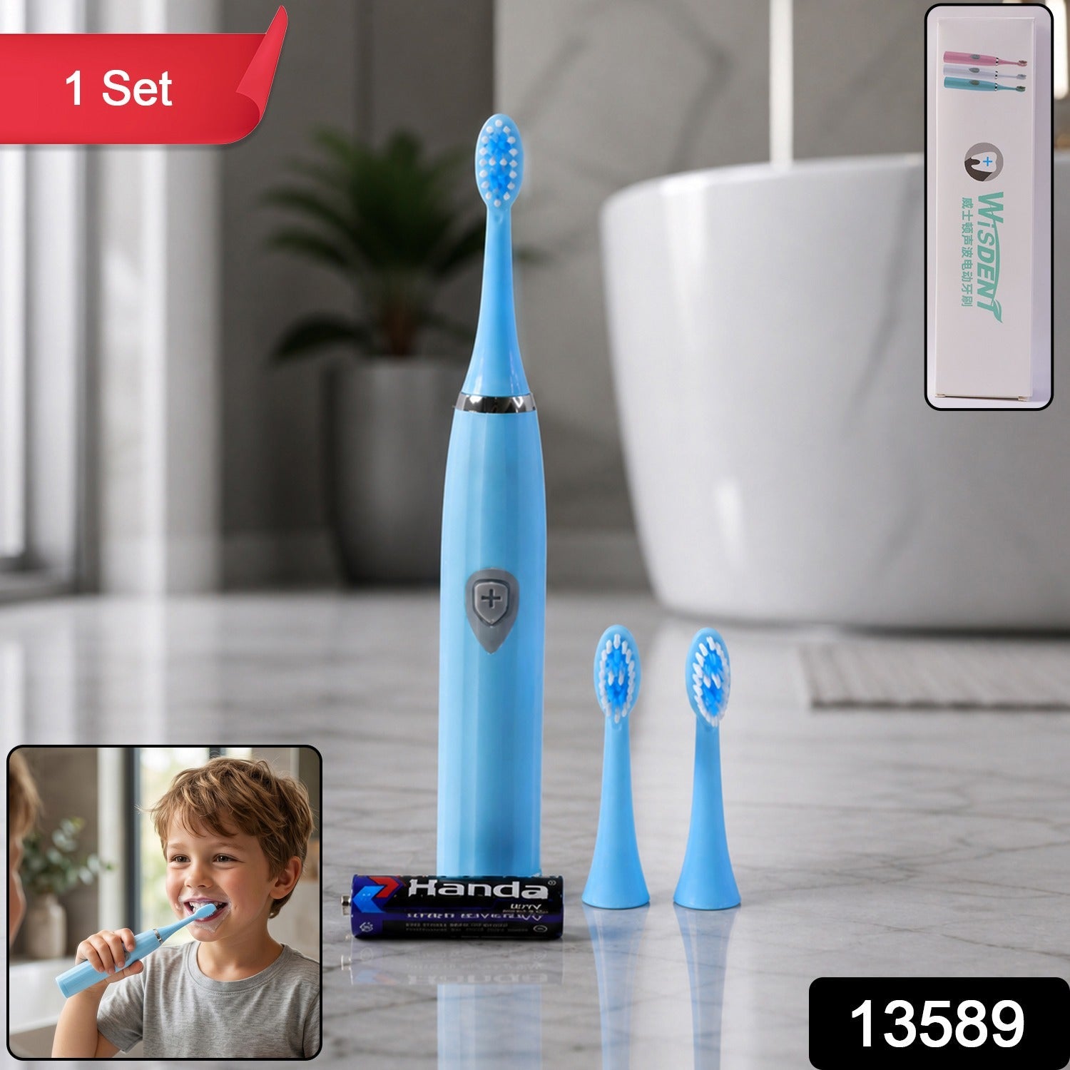 Battery Operated Electric Toothbrush Portable Oral Care | BrushedUp - Side View