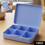 Pill Organizer Box Compact 6-Compartment Daily Medicine Storage - Side View