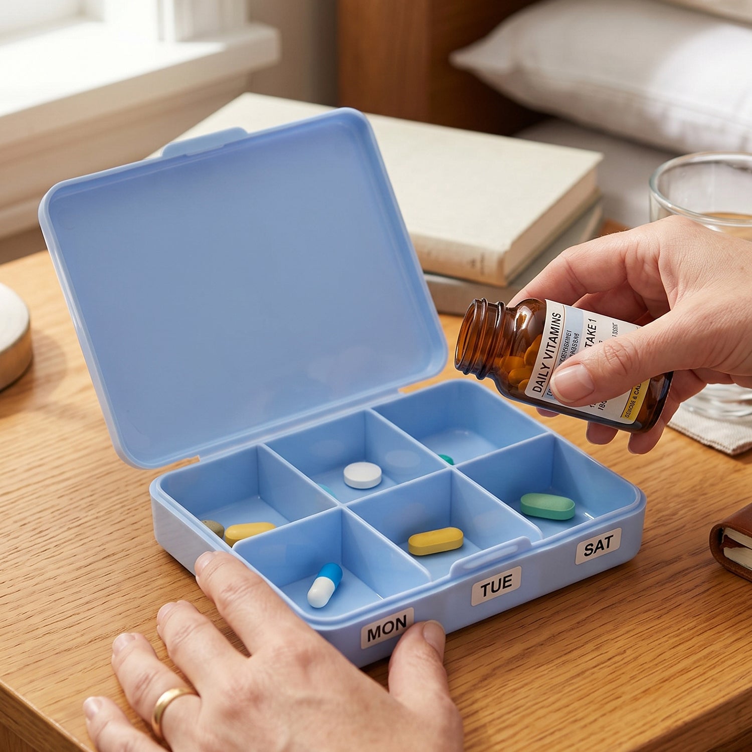 Pill Organizer Box Compact 6-Compartment Daily Medicine Storage - Detail View 8