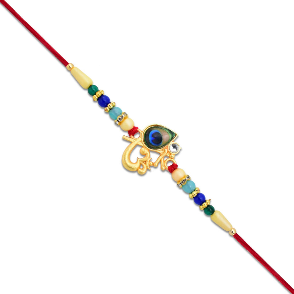 ALVENZA Peacock Feather Rakhi – Divine Multicolor Beads for Brother