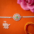 ALVENZA Silver Floral Rakhi - Traditional Design with Beads & Soft Thread