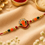 ALVENZA Golden Ganesha Rakhi – Red-Green Beads & Stone Detailing for Brother