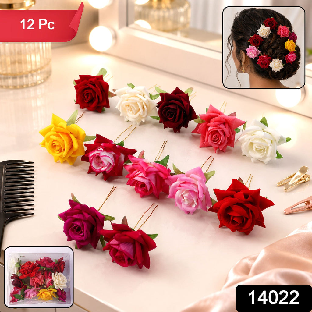 Flower Hair Pin Set – Colourful Floral Accessory (12 Pcs) | Calm & Curl