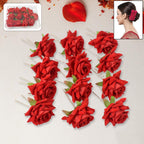 Red Rose Hair Clip 12 Pc Bridal Flower Pins for Women | Calm & Curl