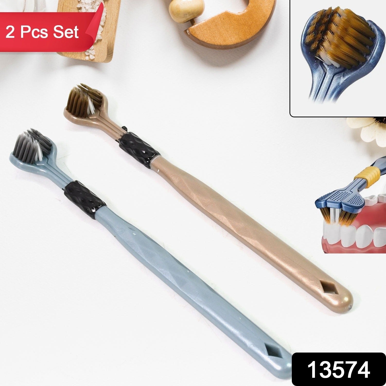 3-Sided Toothbrush Soft Bristle Set for Complete Oral Care | BrushedUp - Side View