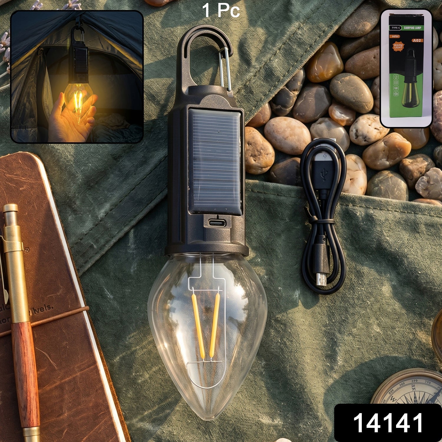 Camping Lantern Eco-Friendly, Dual Charging with Warm LED - Side View