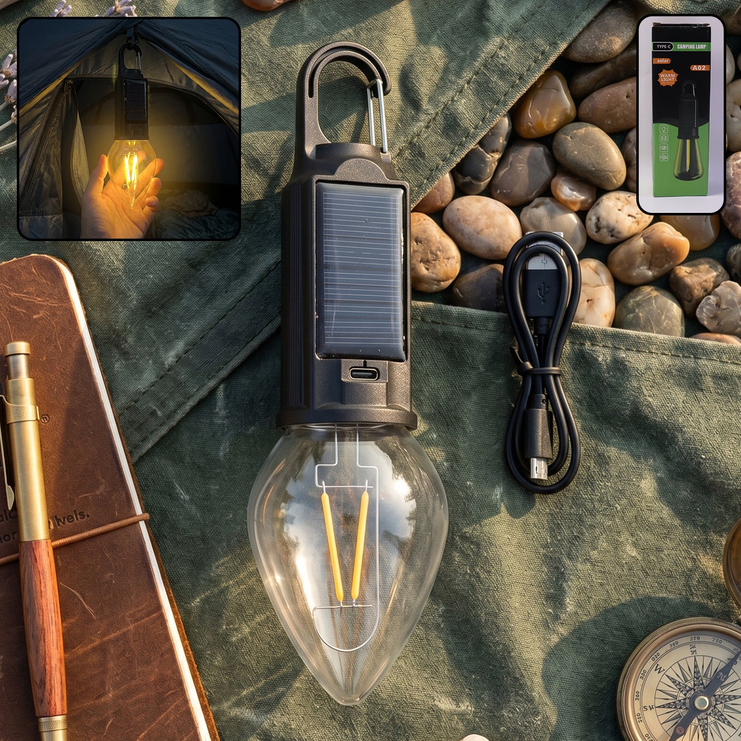 Camping Lantern Eco-Friendly, Dual Charging with Warm LED - Front View
