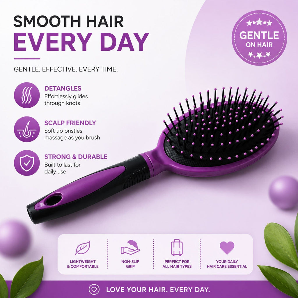 Cushioned Paddle Hair Brush Detangling & Frizz Control for All Hair - Side View