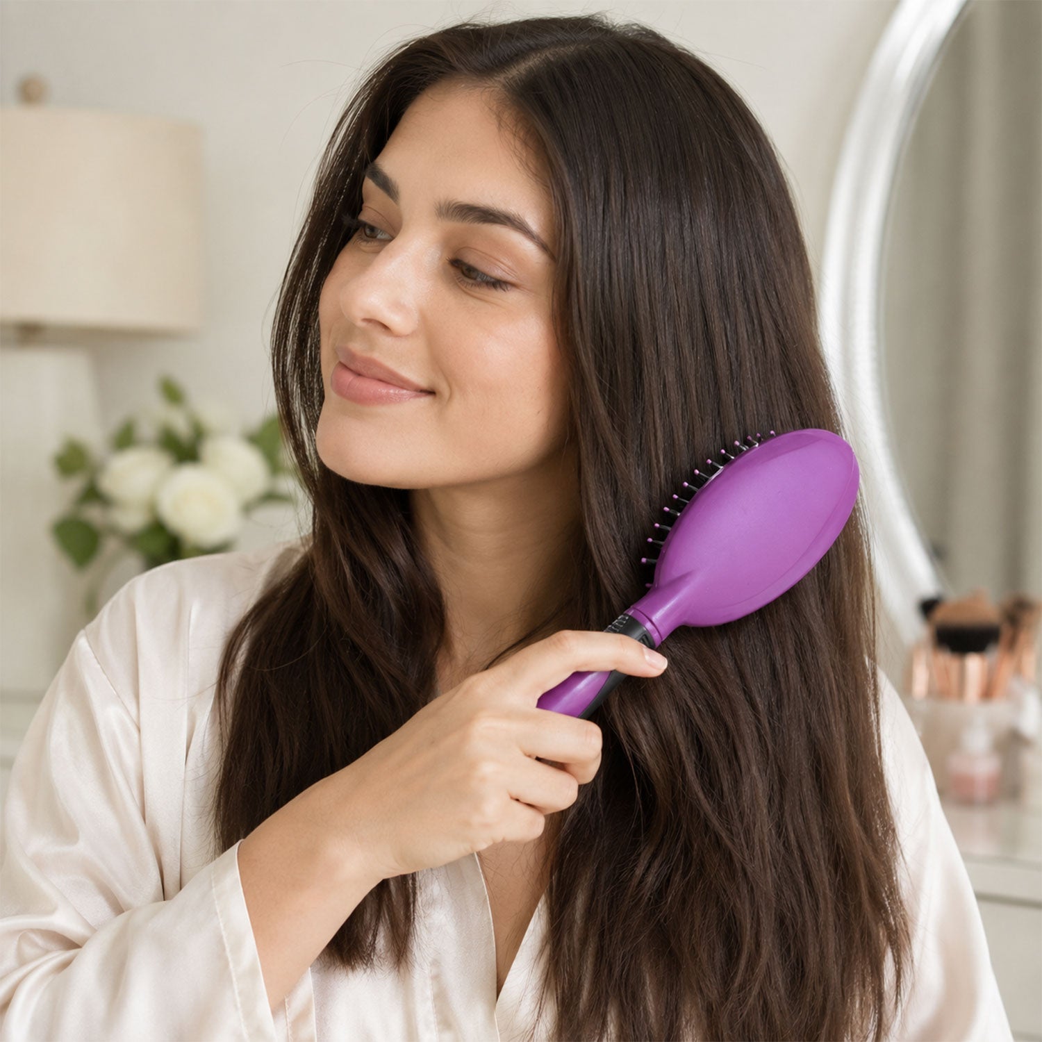 Cushioned Paddle Hair Brush Detangling & Frizz Control for All Hair - Back View