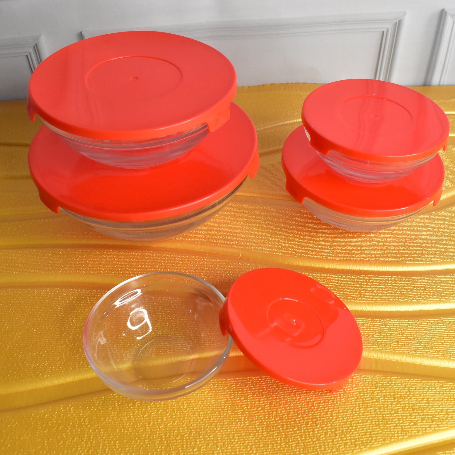 ALVENZA Glass Bowl Set – 5 Pcs Mixing & Storage with Lids | Organivo