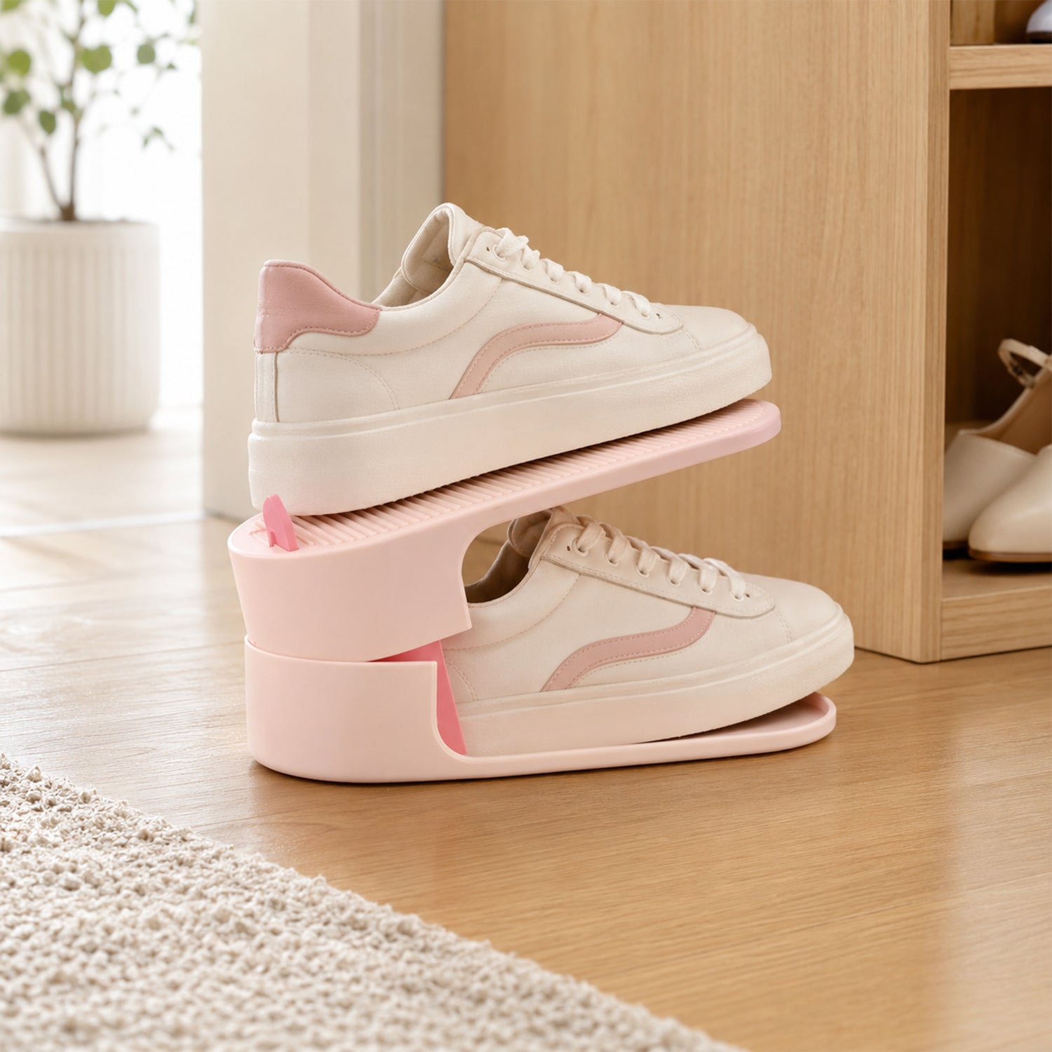 Adjustable Shoe Storage Rack Space-Saving & Stackable Design - Front View