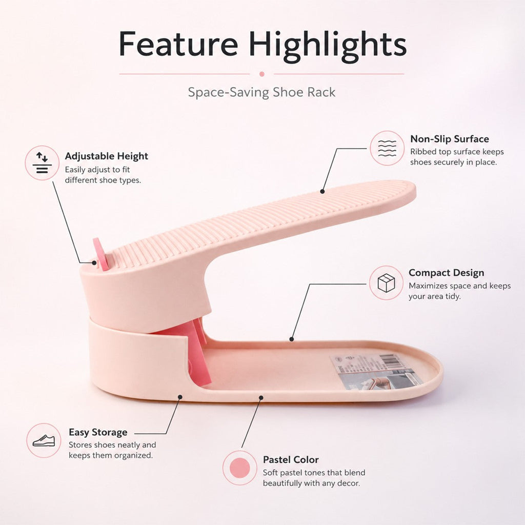 Adjustable Shoe Storage Rack Space-Saving & Stackable Design - Back View