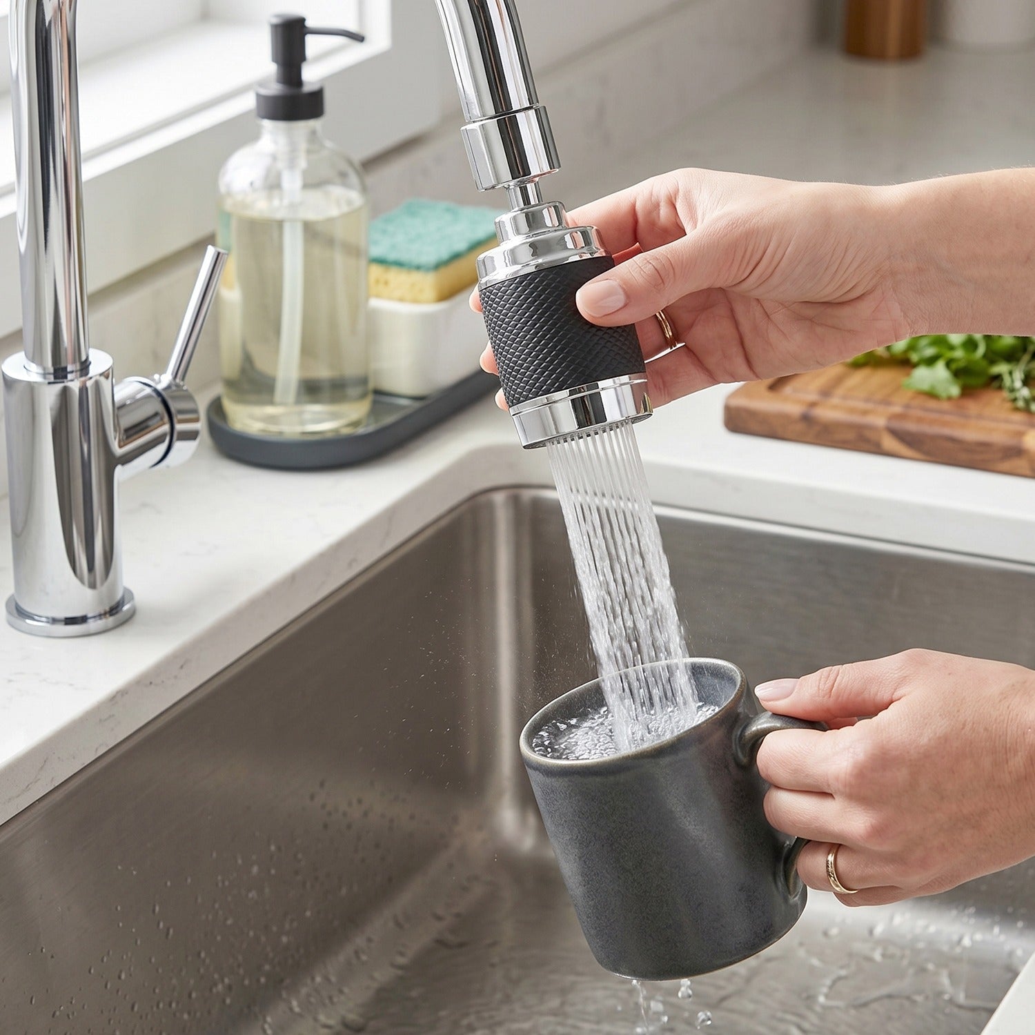 Kitchen Faucet Sprayer 360 Rotatable & Water-Saving Nozzle - Back View