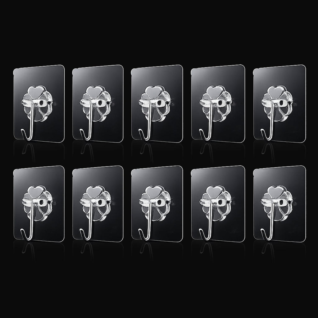 Strong Transparent Adhesive Wall Hooks 10 Pc Set for Home & Kitchen