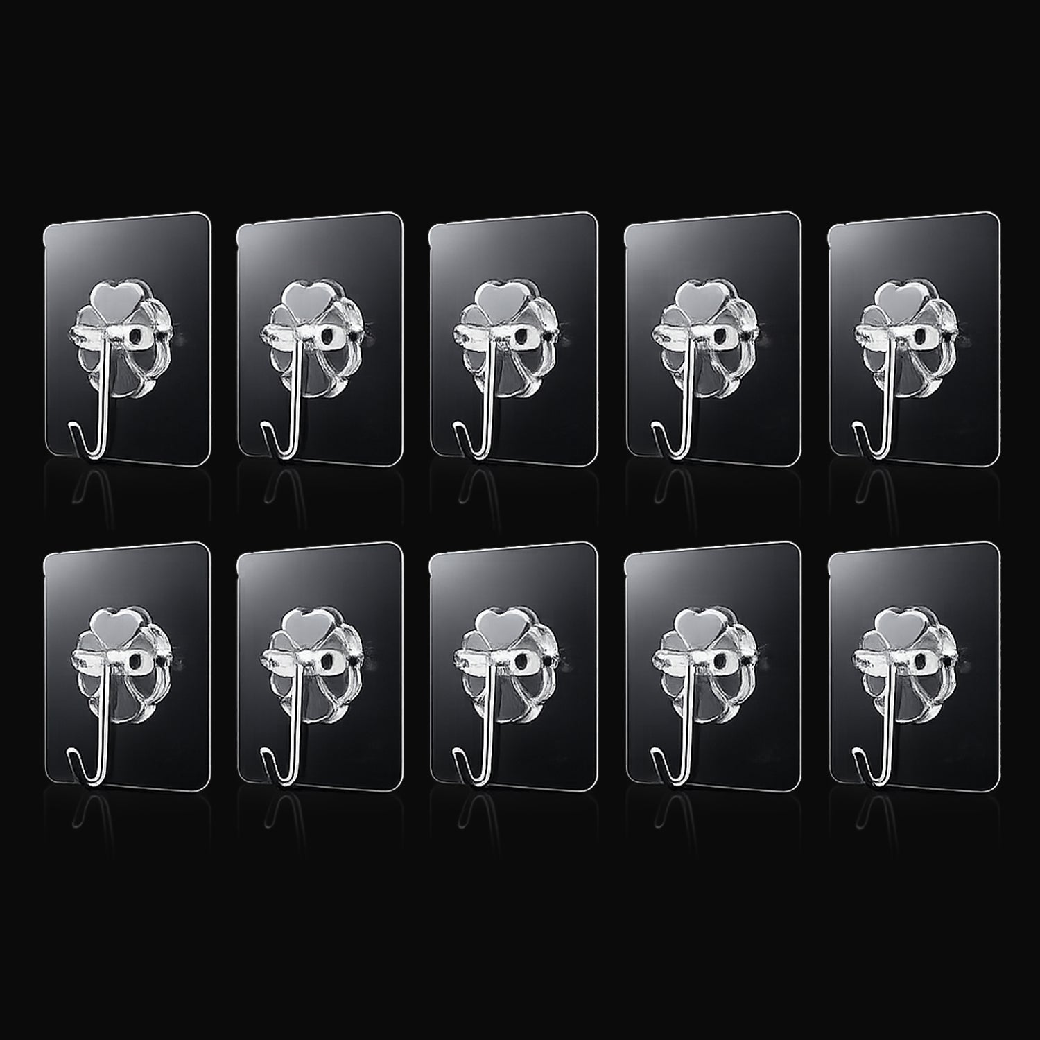 Strong Transparent Adhesive Wall Hooks 10 Pc Set for Home & Kitchen