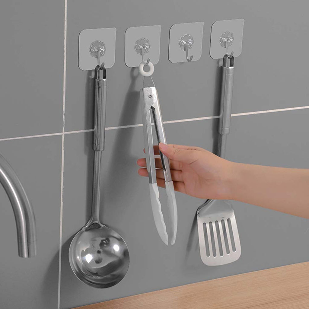 Strong Transparent Adhesive Wall Hooks 10 Pc Set for Home & Kitchen - Back View