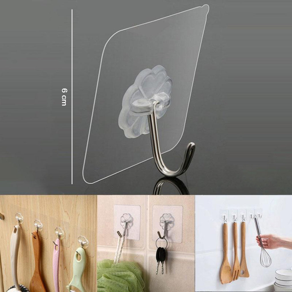 Strong Transparent Adhesive Wall Hooks 10 Pc Set for Home & Kitchen - Detail View 6