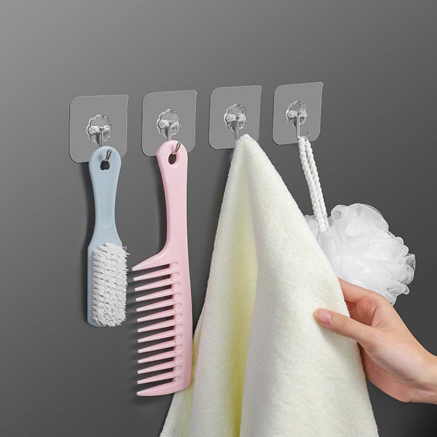 Strong Transparent Adhesive Wall Hooks 10 Pc Set for Home & Kitchen - Detail View 7