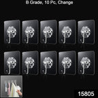 Strong Transparent Adhesive Wall Hooks 10 Pc Set for Home & Kitchen - Side View