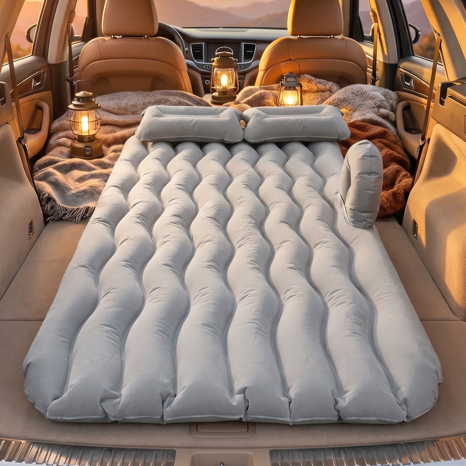 ALVENZA Portable Car Air Mattress – Foldable with Pump & Pillows for Road Trips, Car Sofa