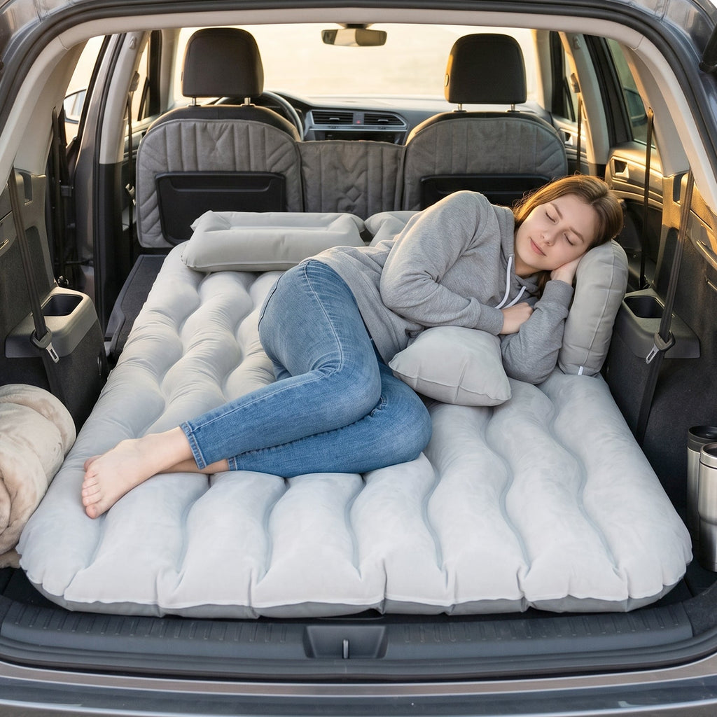 ALVENZA Portable Car Air Mattress – Foldable with Pump & Pillows for Road Trips, Car Sofa