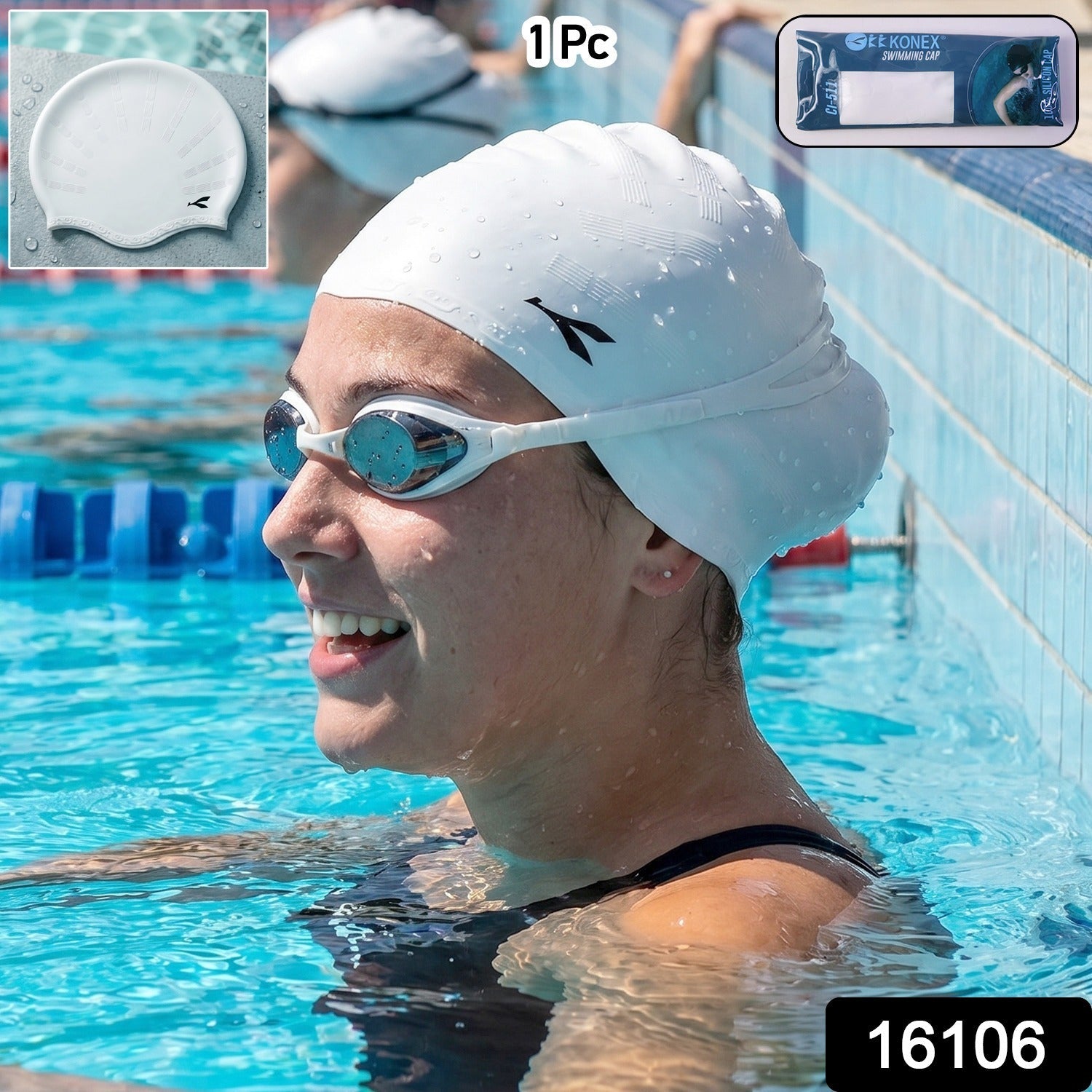 Silicone Swimming Cap Waterproof & Flexible Fit for All Ages - Side View