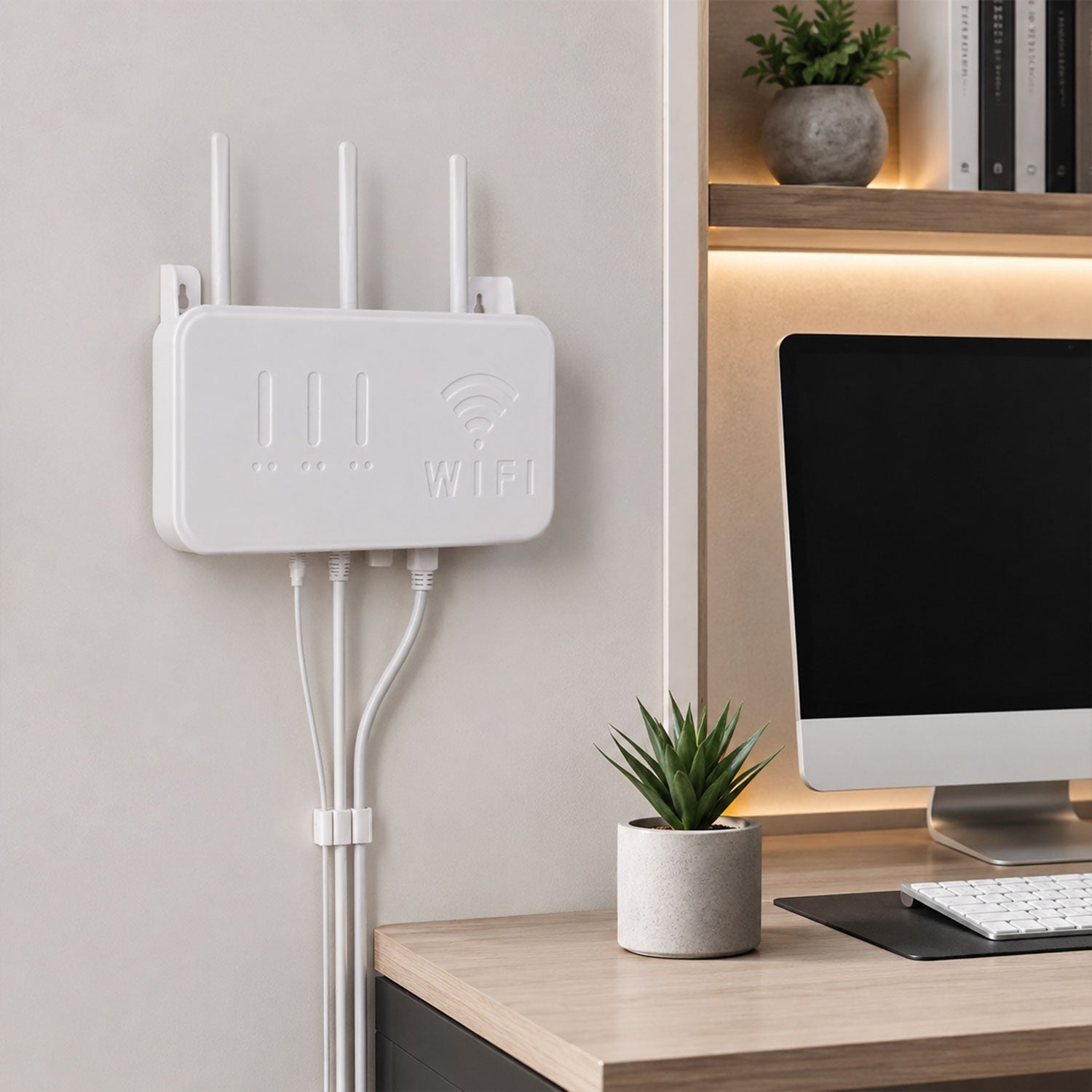 Wall Mount WiFi Router Holder Space-Saving Cable Management Solution - Front View