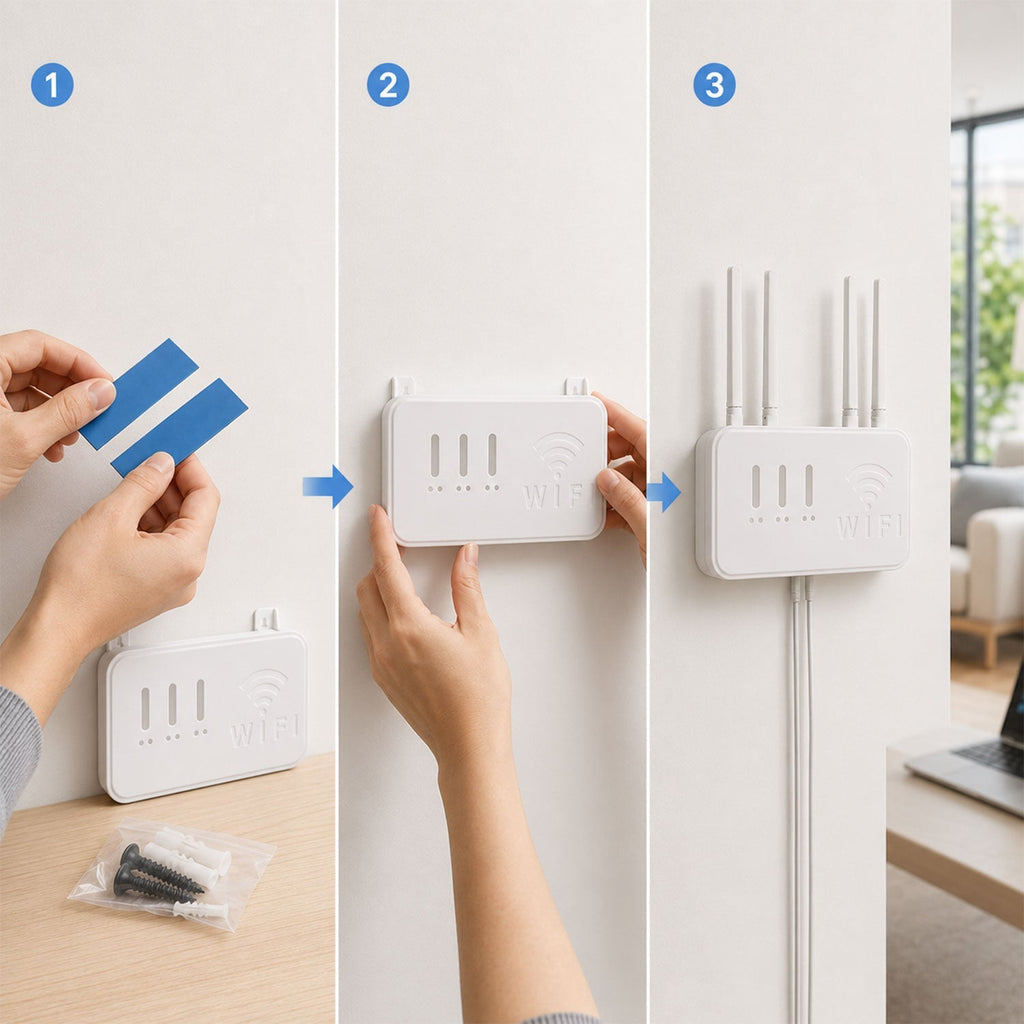 Wall Mount WiFi Router Holder Space-Saving Cable Management Solution - Back View