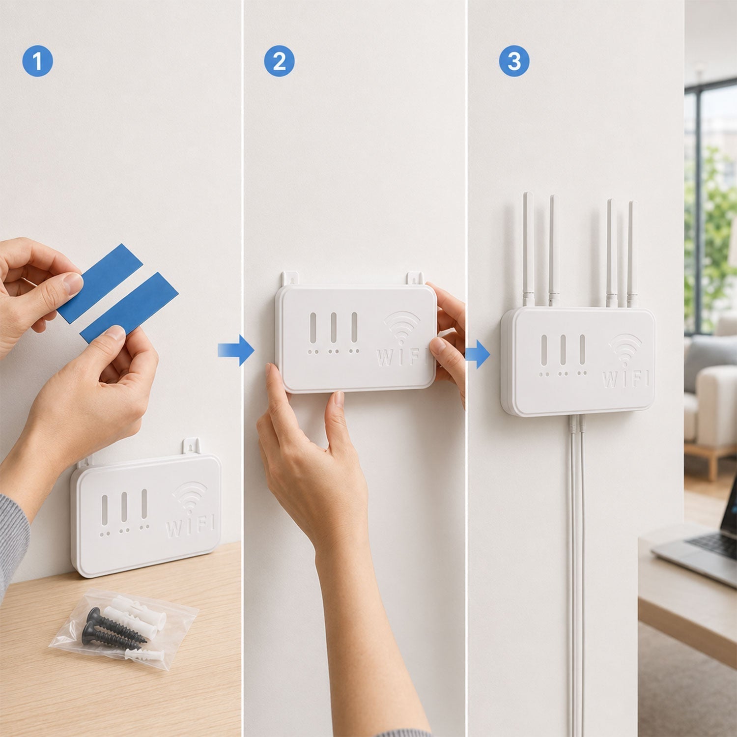 Wall Mount WiFi Router Holder Space-Saving Cable Management Solution - Back View