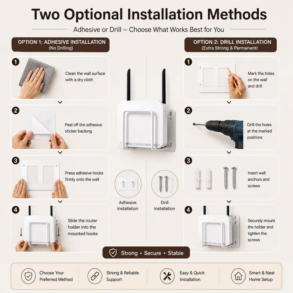 WiFi Router Wall Mount Bracket Space-Saving & Easy to Install - Front View