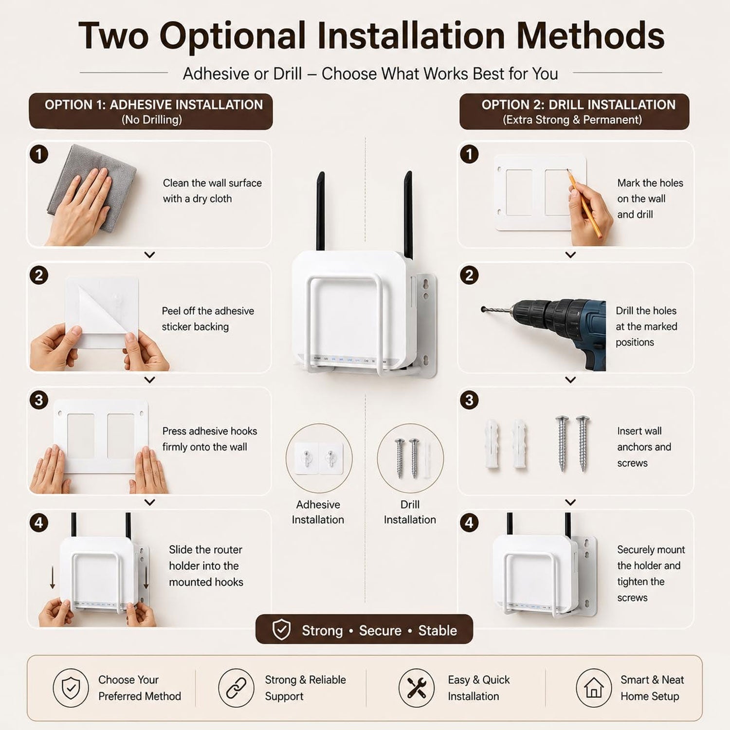 WiFi Router Wall Mount Bracket Space-Saving & Easy to Install - Front View