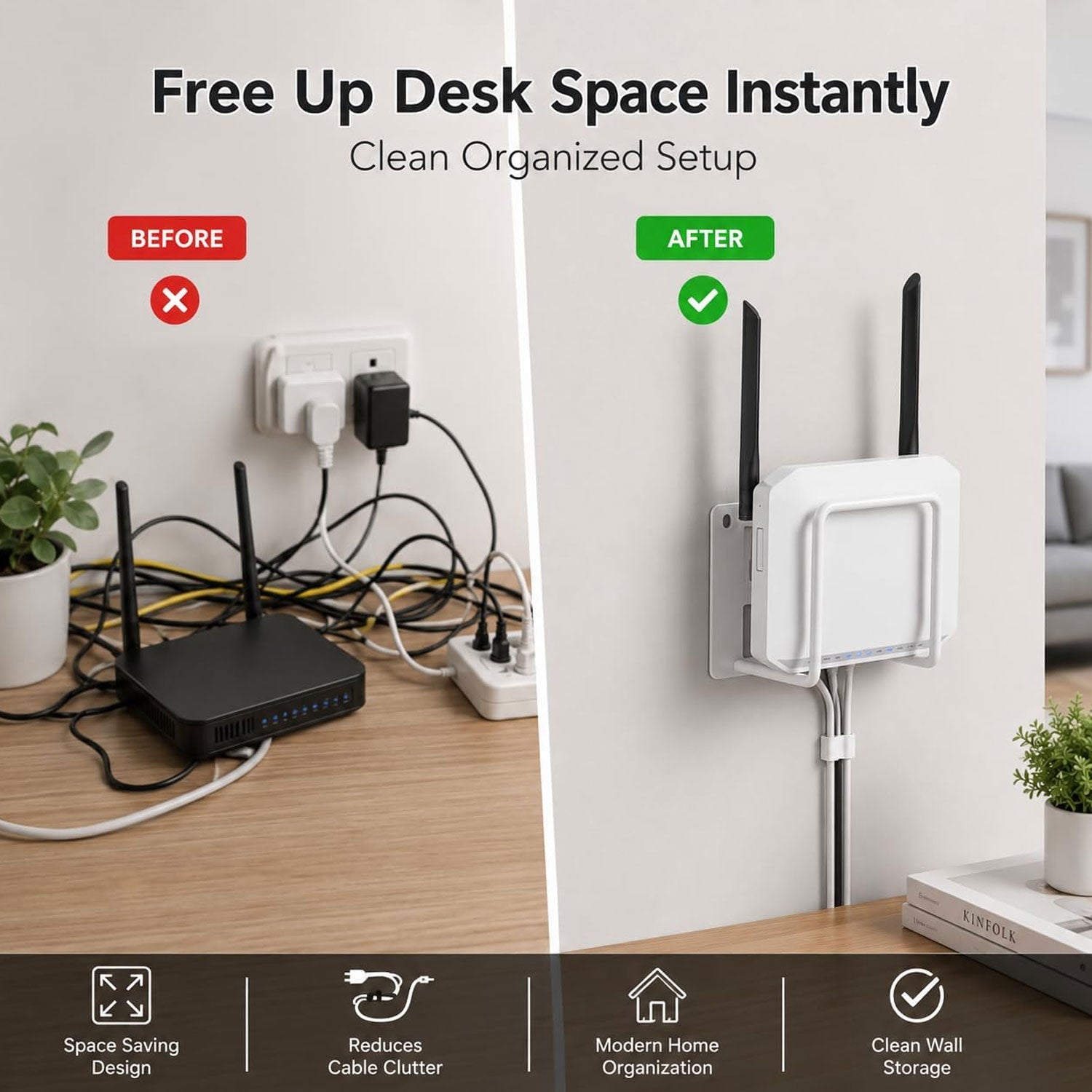 WiFi Router Wall Mount Bracket Space-Saving & Easy to Install - Back View