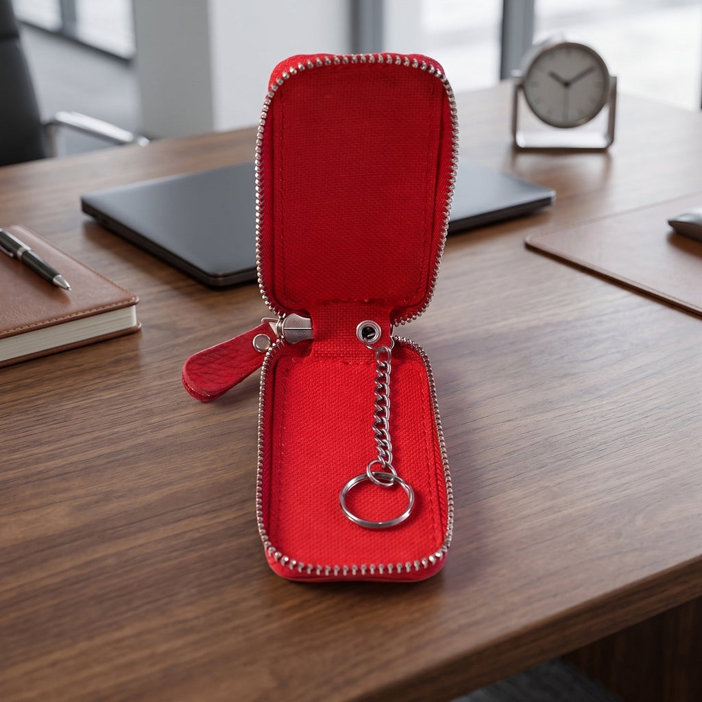Leather Car Key Case Durable & Compact with Snap Hook for Easy Carrying - Front View
