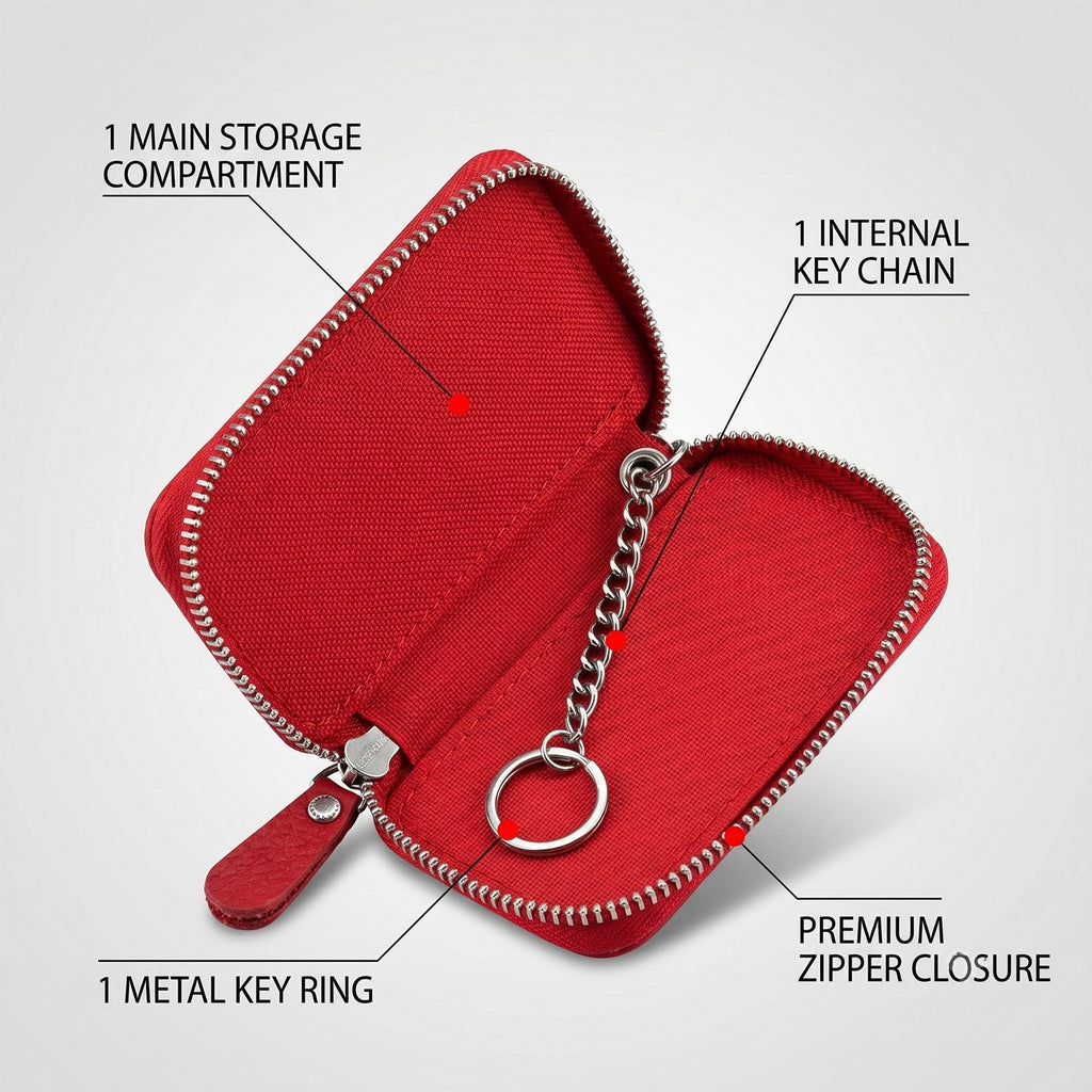 Leather Car Key Case Durable & Compact with Snap Hook for Easy Carrying - Detail View 8