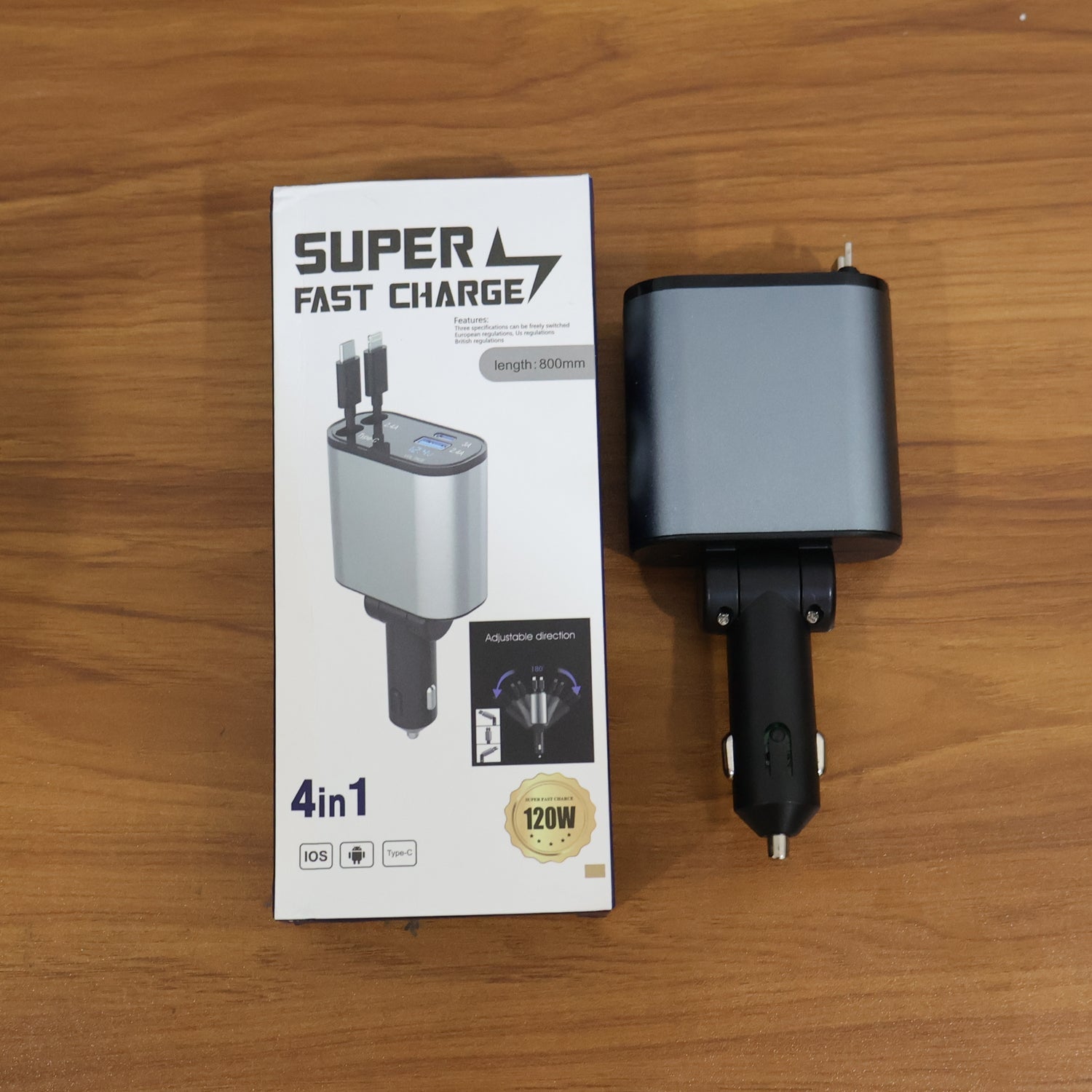 ALVENZA 4-in-1 Car Charger – Dual Cables & 120W Super Fast Power