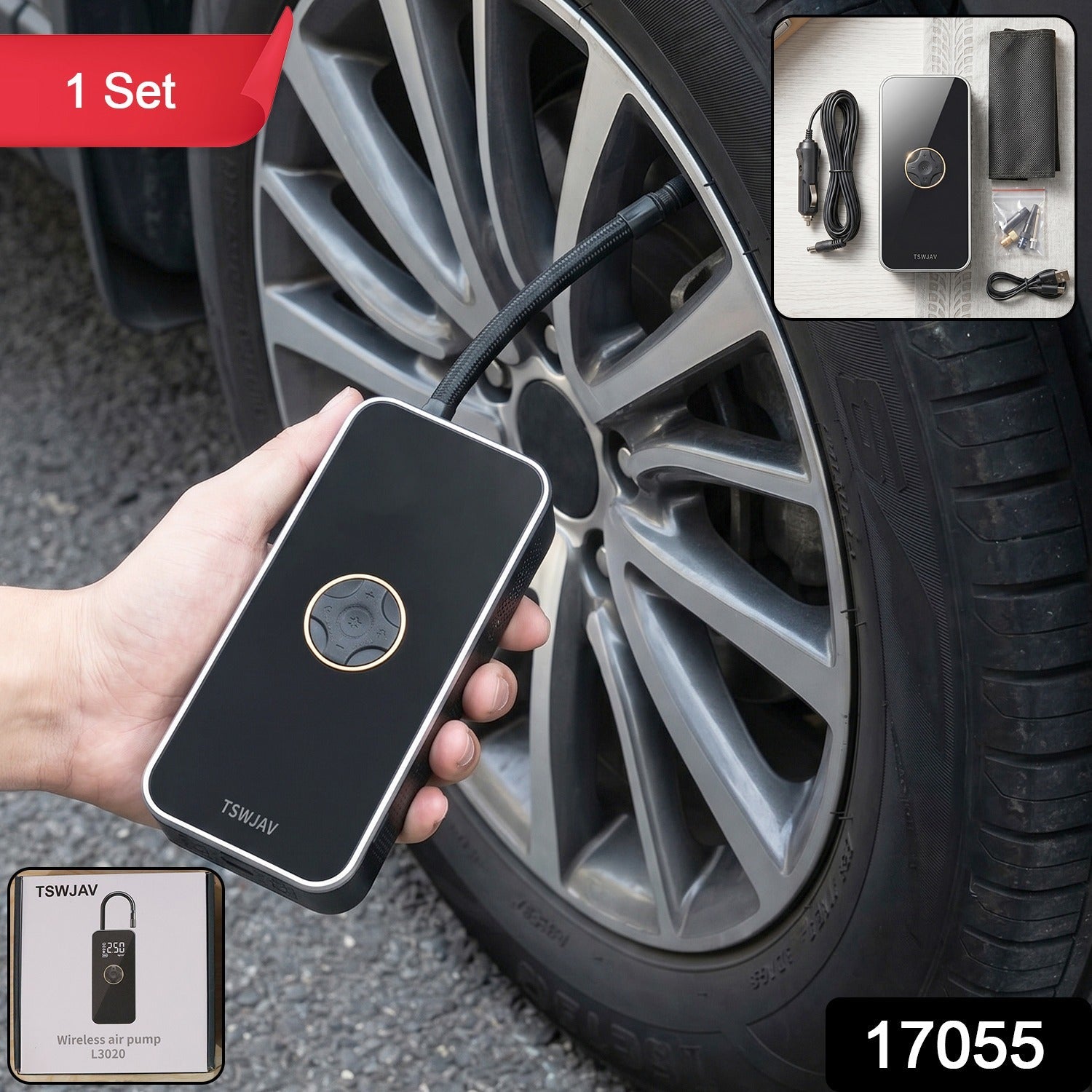 Portable Electric Car Tyre Pump Wireless & Rechargeable for Easy Inflation - Side View