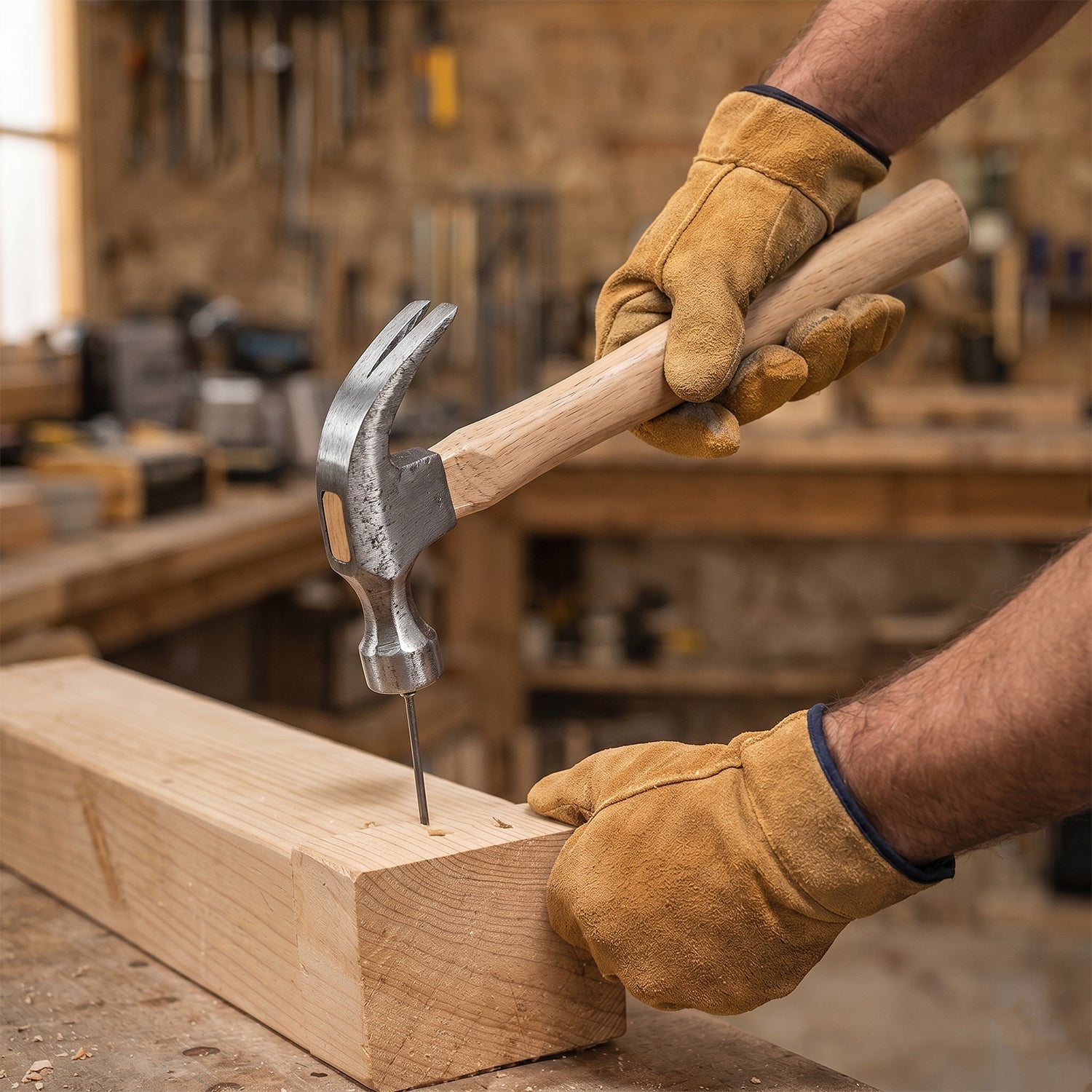 Wooden Handle Claw Hammer Durable Steel Head for Carpentry - Back View