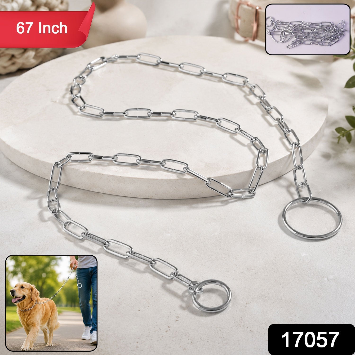 Heavy Duty Dog Chain Leash Durable 67-inch Pet Tether for Control - Side View