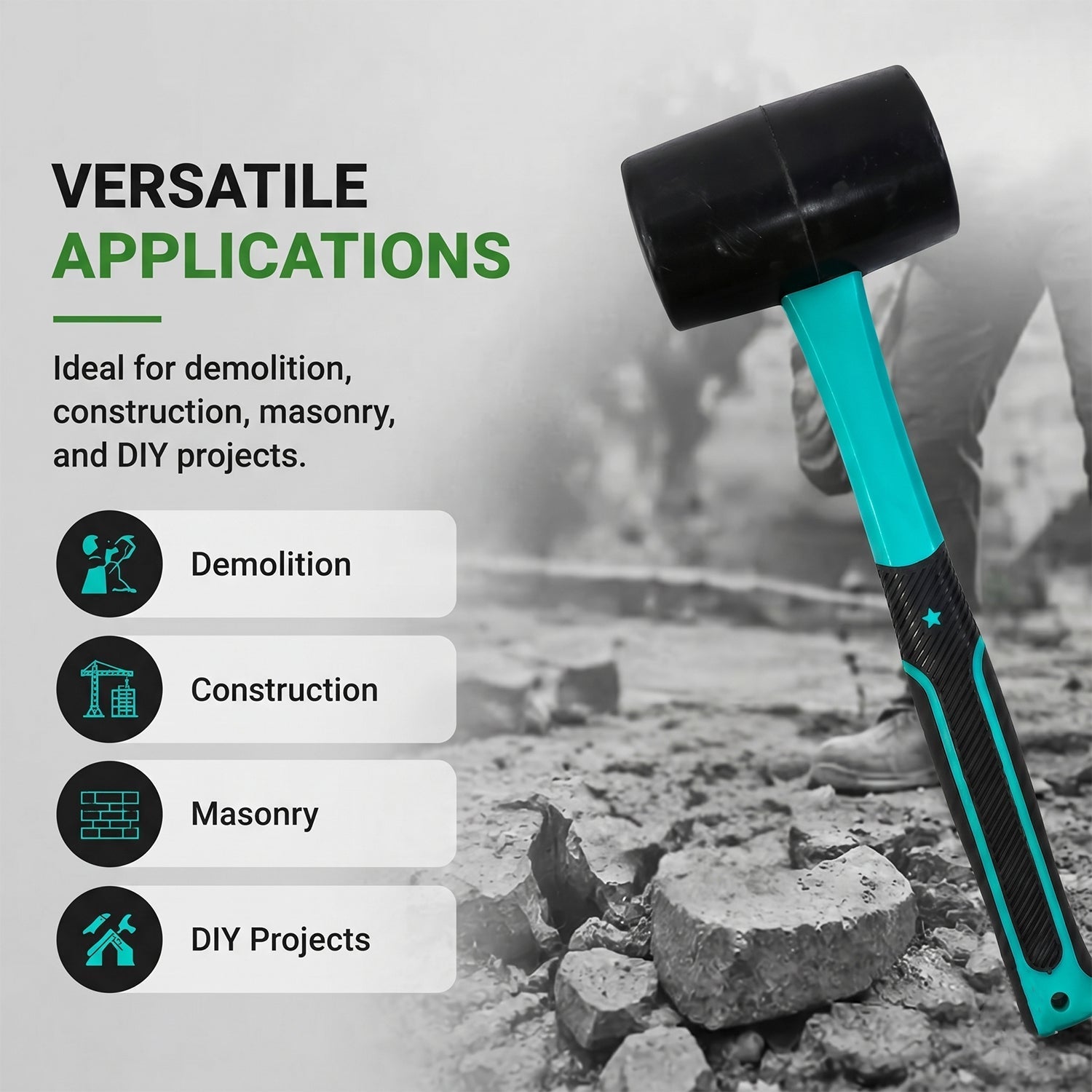 Heavy Duty Sledge Hammer Durable Rubber Mallet for Construction - Detail View 5